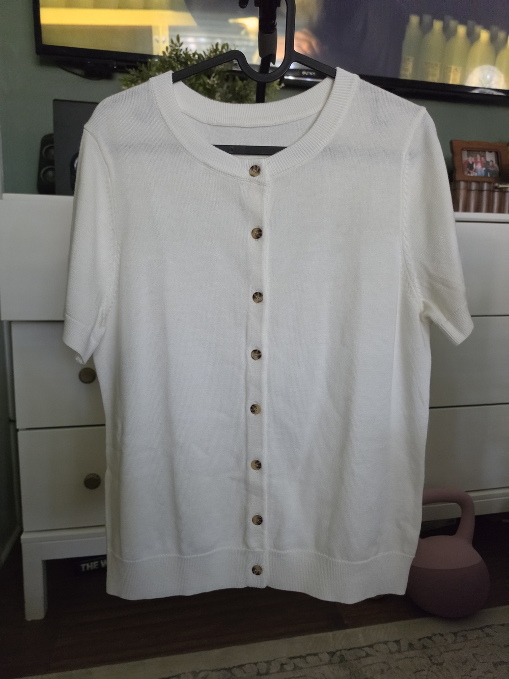 White Short-Sleeve Button Front Cardigan